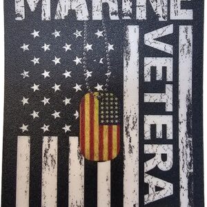 Marine Corps Decal MARINE VETERAN Over Subdued Flag w ID Dog Tags Hanging USMC