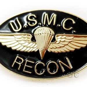 Marine Corps Lapel Pin "U.S.M.C. RECON" Gold Jump Wings on Black Background USMC
