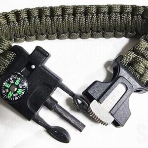 Survival Paracord Bracelet Compass Whistle Ferrocerium Rod Firestarter Signal 9"